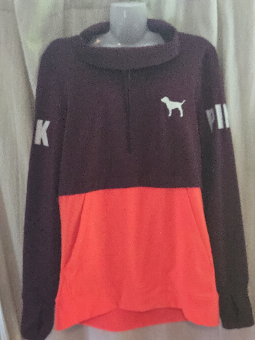 PINK Victoria's Secret Colorblock Pullover Sweater - Maroon and Neon Coral